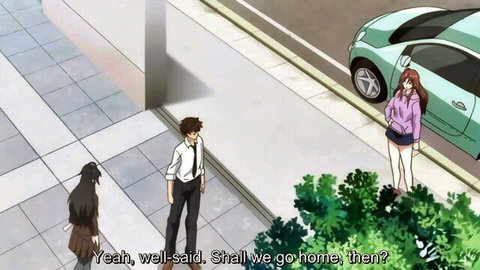 Anime schoolgirls and brother-in-law by car, naughty home ride awaits
