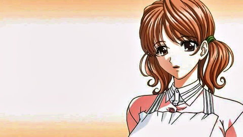 Shy anime wife with big tits in apron, red pigtails, romantic slow fuck