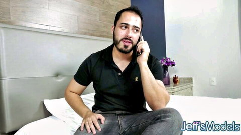 Bearded man on phone in bedroom, teasing chubby girlfriend Dolessa's curvy body scene