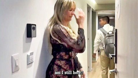 Blonde Latina in sheer lace dress seduces religious door-to-door guy