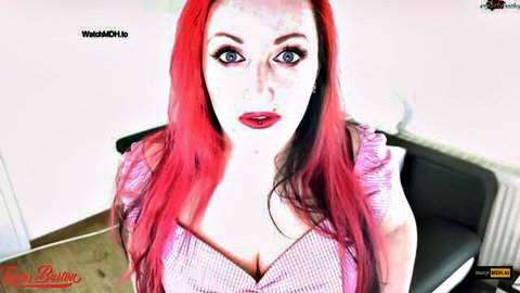 Taylor Burton redhead in pink checkered dress seductive solo tease