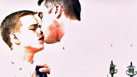 Elder Dalton and Bishop Hart share a passionate kiss in gay Mormon porn