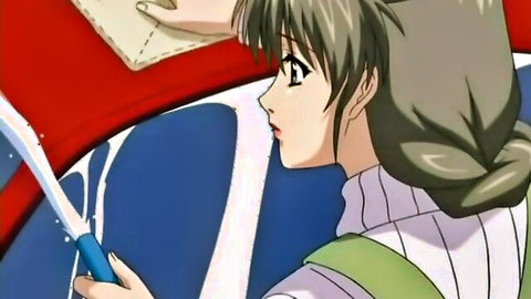 Anime stepmom in apron washing car with suds in hentai MILF scene