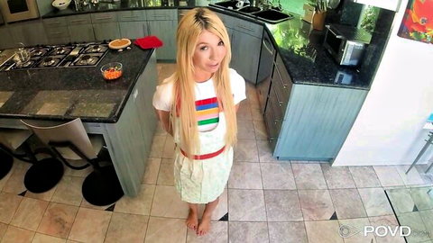 Petite blonde Kenzie Reeves in skirt and tee POV tease