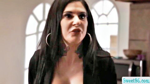 Joanna Angel in black top with cleavage, dominating petite Kiara Cole