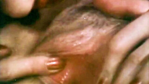 Vintage Asian lesbian close-up of hairy pussy fingering