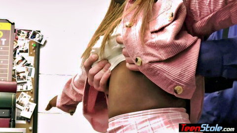 Tessa Thomas blonde teen in pink skirt and jacket groped by guard