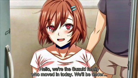 Anime chubby wife Suzuki teasing smile in tight shirt, arm around her