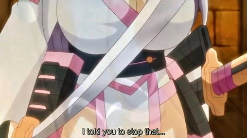 Anime female samurai in white kimono with sword, captured pose