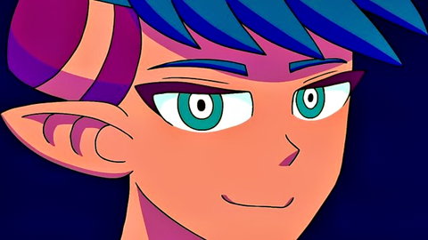 Maruten20 as seductive hentai elf with blue hair, elf ears, smiling close-up