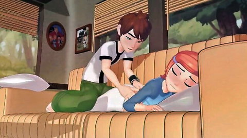 Ben 10 massages sleeping Gwen's small tits in animated creampie scene