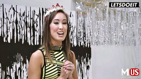 Violet Myers smiling in crown for birthday big boobs pounding with Christy Love
