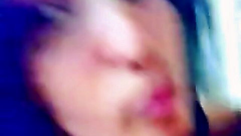 Blurry close-up of cute Bulgarian exchange student with cum on lips after blowjob