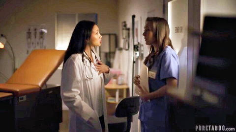 Vicki Chase and Sinn Sage in erotic lesbian doctor-nurse roleplay, PureTaboo