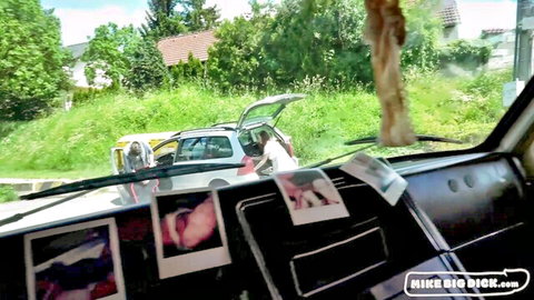 Pregnant redhead's creampie scene in car with Mike's big cock HD