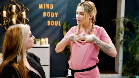 Dylan Moore and Cubbi Thompson in steamy lesbian massage