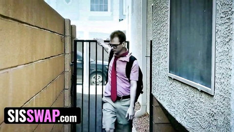 Nerdy step-bro Rion King in alley, Sis Swap with Hazel Heart