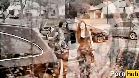 Zoey Holloway and Karlie Montana walking seductively at night before hot fuck