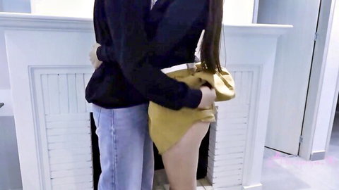 Rastico's tight ass exposed in lifted yellow skirt, ravished from behind in bathroom