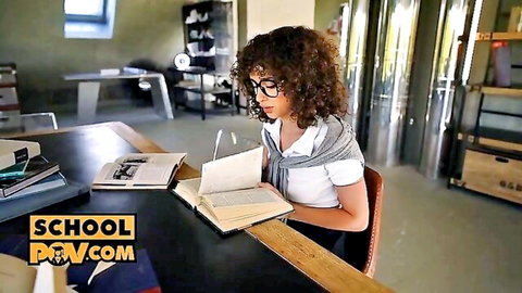Geisha Kyd petite Colombian schoolgirl in glasses reading book POV tease