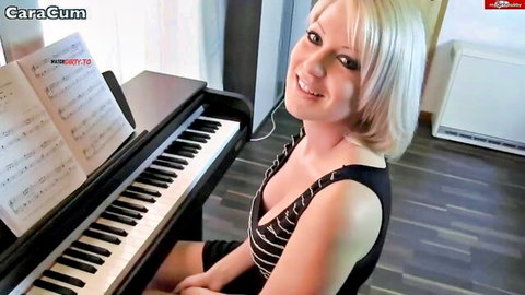 CaraCum blonde with big tits at piano in low-cut dress POV