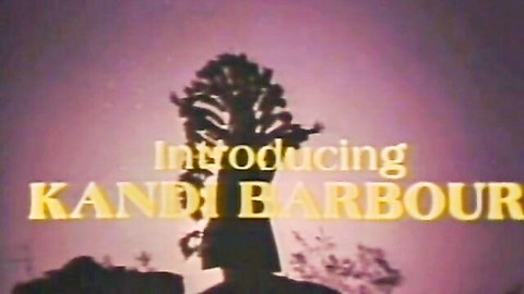 Vintage porn title screen introducing Kandi Kandi Barbour on purple silhouette background