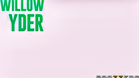 Willow Ryder pornstar name in green text on pink background promo image