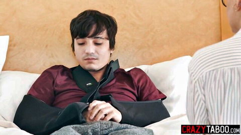Dana Vespoli as Asian MILF teacher talks to injured student Ricky Spanish on bed