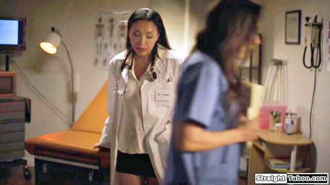 Vicki Chase seduces petite Asian nurse in hot medical oral encounter
