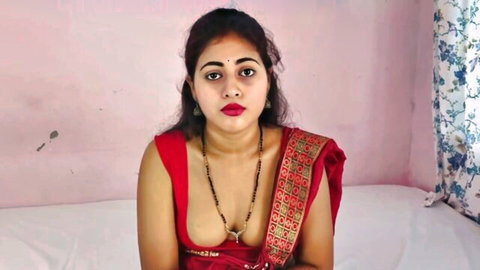 Aditi Arya in red saree, deep cleavage tease from hot cuckold scene