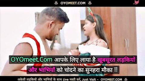 Desi Indian teen in elf dress chats with Santa man in festive hardcore promo