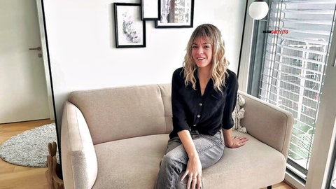 Arabella Spitz blonde solo tease in black shirt and jeans