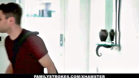 Brad Knight in red shirt, hot stepmom threesome with Kagney Linn Karter