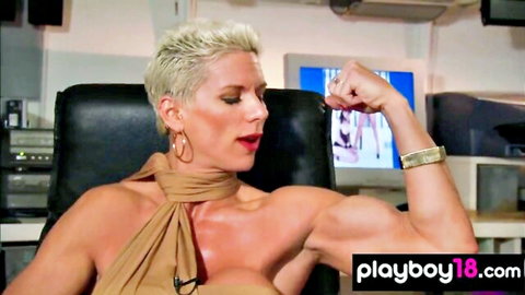 Heather busty MILF bodybuilder flexing huge tits and muscles