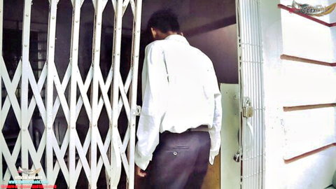 Desi office boss in white shirt and pants at door for step sister hardcore ass pounding