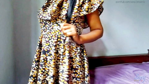 Sexy Brownis in floral dress seduces stepbro in Japanese homemade video