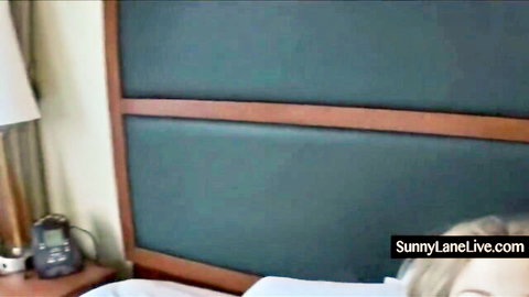 Sunny Lane solo masturbation in bed, playing with her rosy pussy