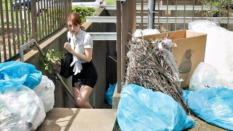 Minami Aizawa in white blouse and black short skirt, teasing outdoor JAV