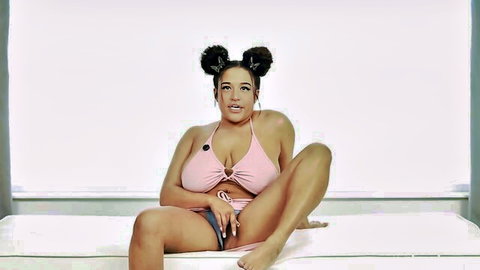 Haley Hill in pink bikini, curvy ebony babe teasing cowgirl style