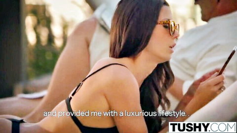 Alexa Tomas as seductive Latina stepmom in black bikini by pool