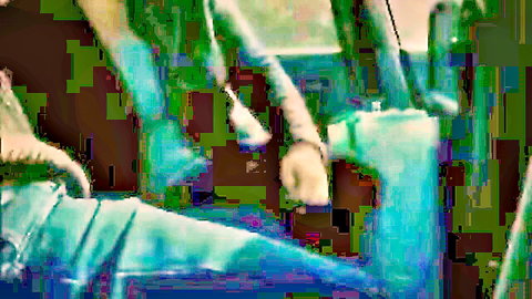 Blurry sensual hand groping woman's inner thigh in tight blue jeans inside car