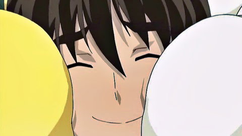 Anime step-sister smiling seductively peeking from big tits