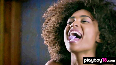 Naked ebony beauty Bruna Rocha with small tits laughing seductively