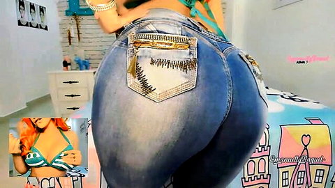 Redhead babe bends over showing off her big juicy ass in tight jeans