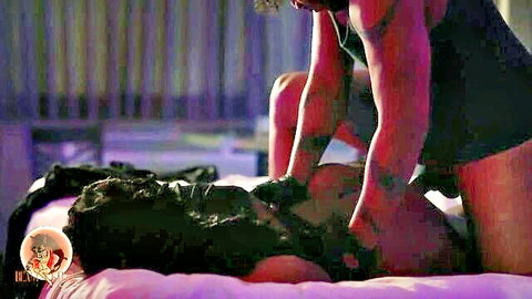 Muscular black stud grips ebony babe's big ass from behind in rough doggy style on bed