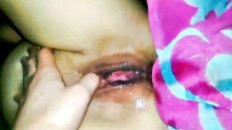Mature 40+ woman rubs creampied pussy while squirting fluids