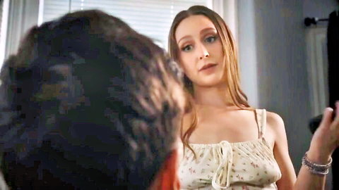 Laney Grey in low-cut floral dress, seductive intimate POV with partner