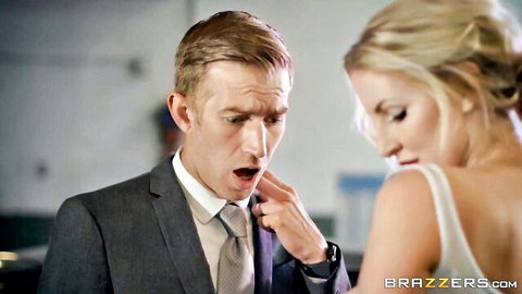 Georgie Lyall in white dress teased by suited man in intense encounter
