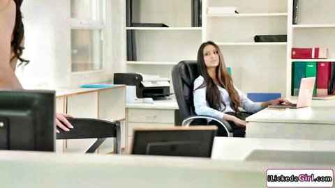 Eliza Ibarra as Latina babe in office lesbian pussy licking scene