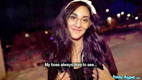 Capri Lmonde smiles teasingly in glasses for Public Agent pickup, 45 chars